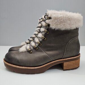 NEW Kork Ease Winslet Ankle Bootie Women 9.5 Gray Leather Shearling Lug Sole